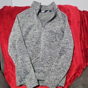 Lands' End Gray Zip Up Sweater with Stand-Up Collar